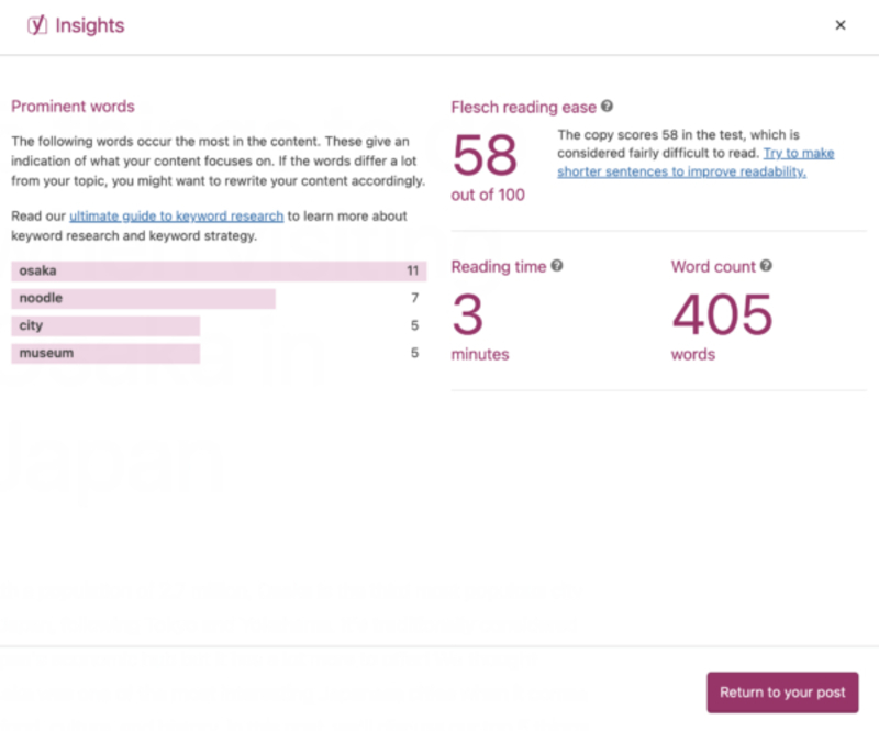 Cách thêm tiêu điểm vào văn bản của bạn với Yoast SEO Insights 3