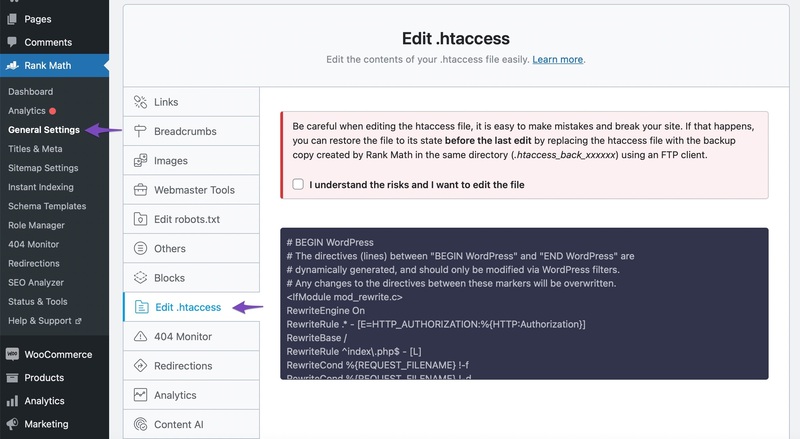 Cách chỉnh sửa tệp htaccess của bạn bằng cách sử dụng Rank Math 1