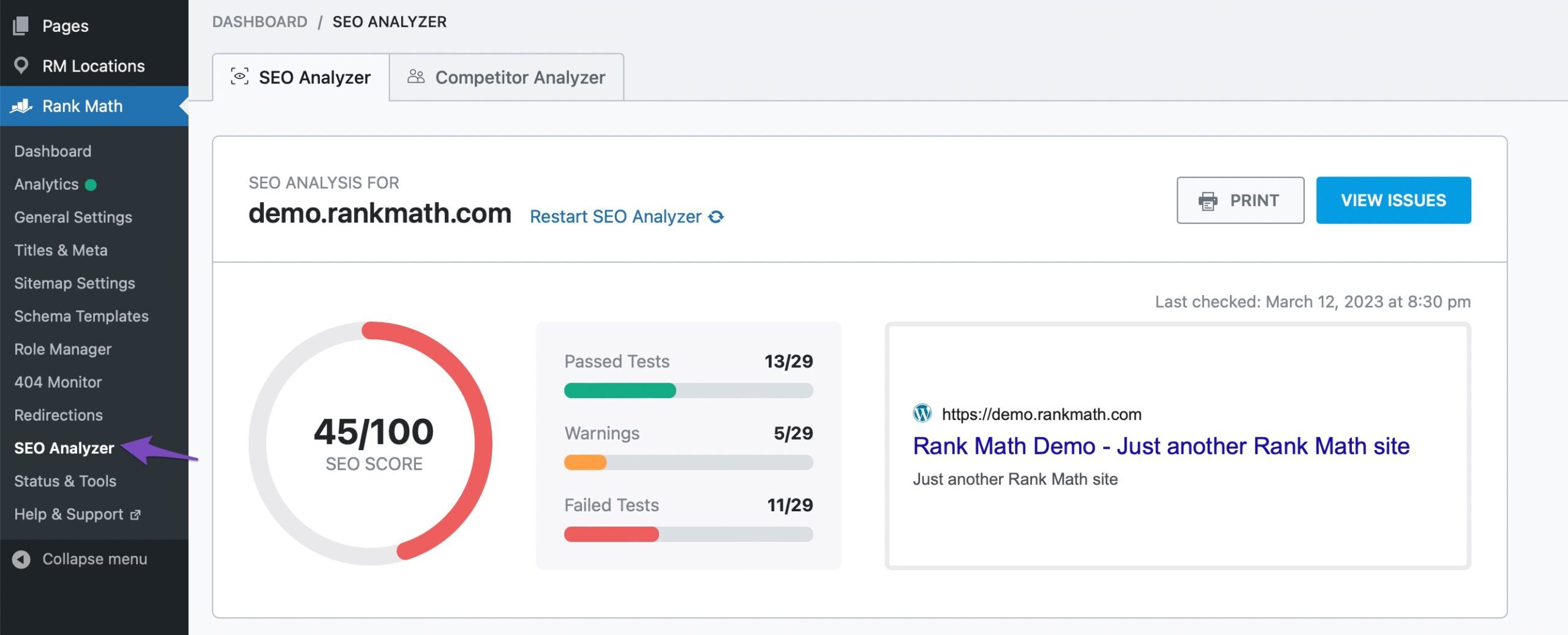 Phân tích SEO trang web của bạn với Rank Math 4