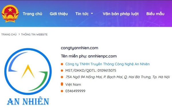Thông tin website thương mại điện tử - Công Ty TNHH Truyền Thông Công Nghệ An Nhiên